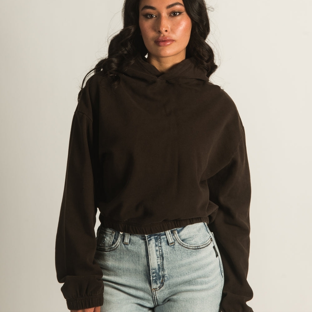 Harlow Brown Cropped Hoodie With Elastic Waist